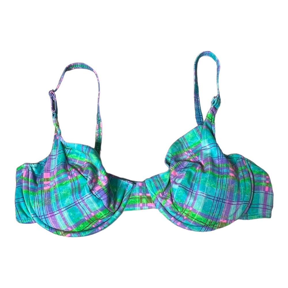 Vintage 80s 90s heatwave plaid swimsuit top